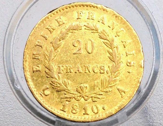 1810 A France 20 Francs Gold Coin - Napoleon I Gold Coin - .900 Fineness - Beautiful XF/AU Condition -