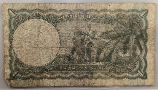 1949 Government of Ceylon 1 Rupee Note - King George VI Issue - Sri Lanka Note - 1949 British Ceylon One Rupee Note- P#34