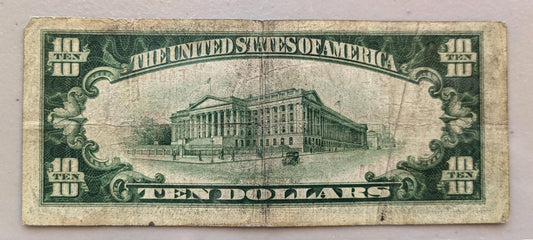 1929 New York City Bank 10 Dollar National Charter Note - Type 1 - 1929 Brown Seal Ten Dollar NY National Bank Charter Note - Charter 1461