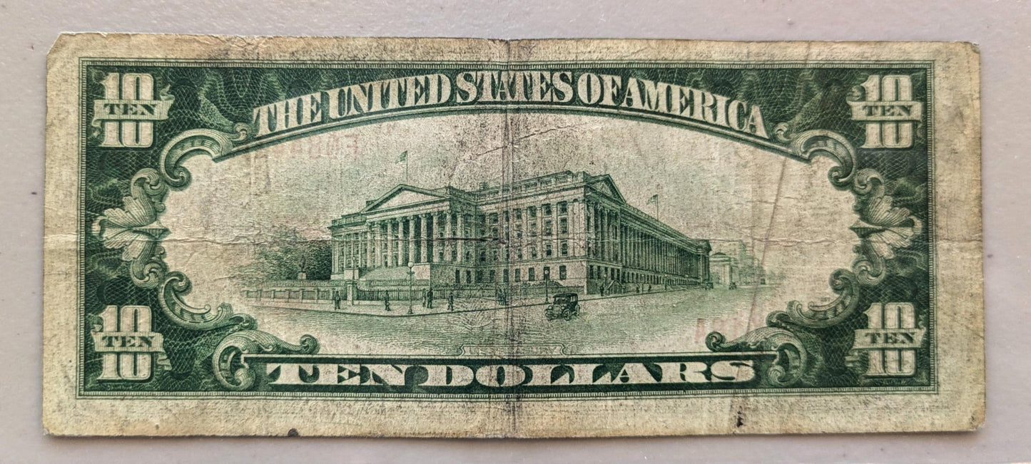 1929 New York City Bank 10 Dollar National Charter Note - Type 1 - 1929 Brown Seal Ten Dollar NY National Bank Charter Note - Charter 1461