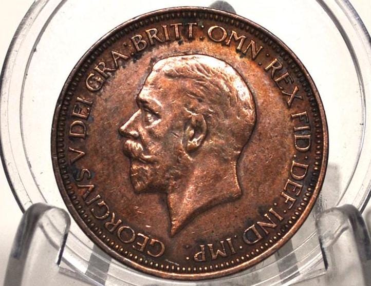 1931 Great Britain Half Penny - UNC Condition, Dented - UK Half Penny 1931 - King George 1/2 Penny - Bronze - ha'penny 1931