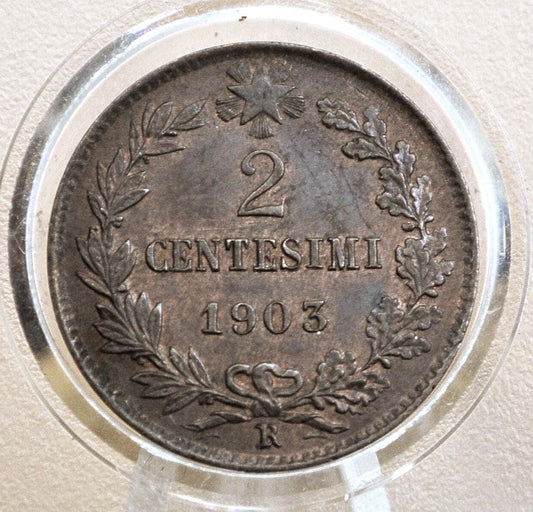 1903 Italian 2 Centesimi Coin - C.20 - Uncirculated Grade / Condition - 1903 Italy 2 Cent Coin