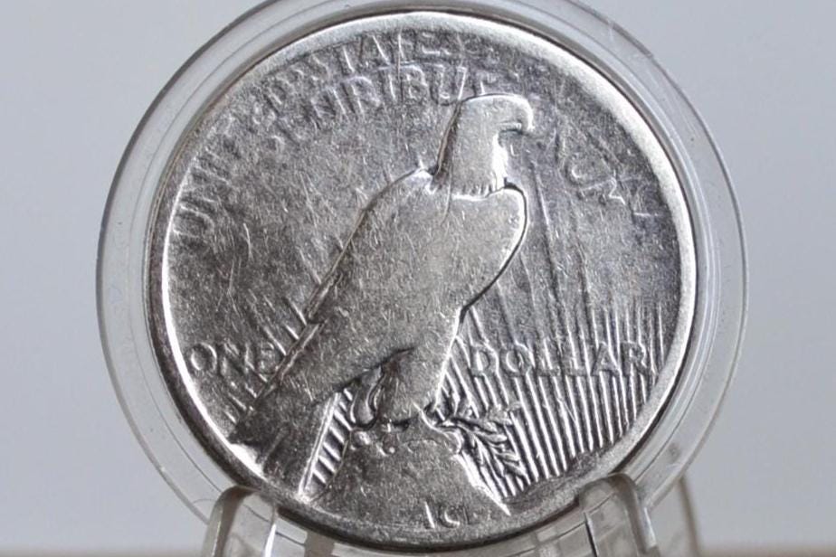1921 Peace Silver Dollar - Great Detail, Cleaned - 1921 High Relief Peace Dollar Silver - Rarer Coin