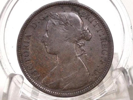 1887 Great Britain Half Penny - VF+ Condition - UK Large Penny 1887 - Queen Victoria 1 Penny - Copper - UK penny Young Head 1887