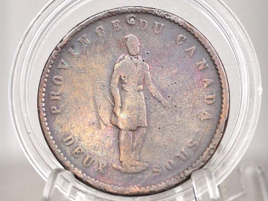1852 Quebec Bank Token One Penny/Two Sous - VG/F Condition - 1 Penny Bank Token 1852 Bank of Quebec Canadian Bank Token 1852, Low Mintage