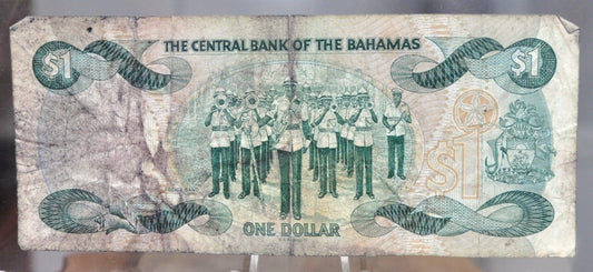 1992 Bahamas Central Bank 1 Dollar Note - Vertical and Horizontal Serial - Queen Elizabeth II - 1992 British Bahamas One Dollar Note - P#51a