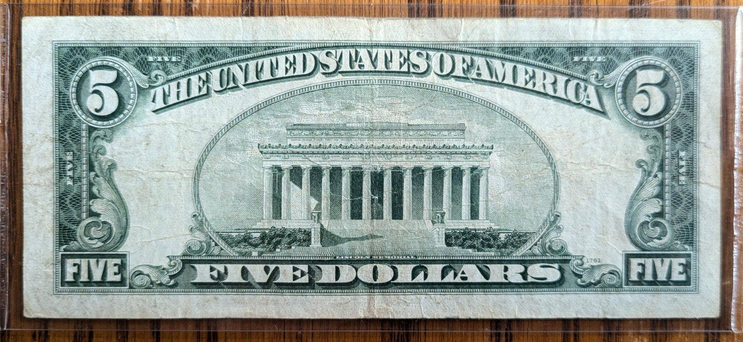 1928-F Us 5 Dollar Legal Tender Note - Faded Brown/Red Ink - Choice Very Fine (Vf+) - 1928F Five Dollar Legal Tender Us Note - Fr.1531