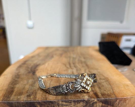 Regal Sterling Silver Cubic Zirconia 3-Tone Bracelet - 7 Inches - Replaced Clasp - Sterling Silver 925 Cubic Zirconia 3-Tone Bracelet