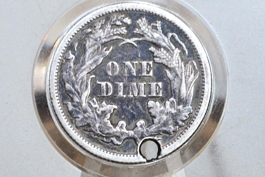 1875 Seated Liberty Dime with Hole - XF Grade / Condition - 1875 Liberty Seated Silver Dime - Holed 1875 Seated Liberty Dime