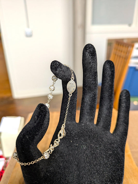 Sparkling Sterling Silver Dyadema Italy Crystal Bead Religious Madonna Cross Bracelet - Crystal Cross Bracelet - Small Crystal Beads