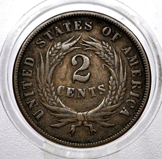 1868 Two Cent US Coin - G-XF (Good to Extreemly Fine) Grade / Condition - Civil War Era Coin - 1868 US 2 Cent Coin 1868 Two cent Piece