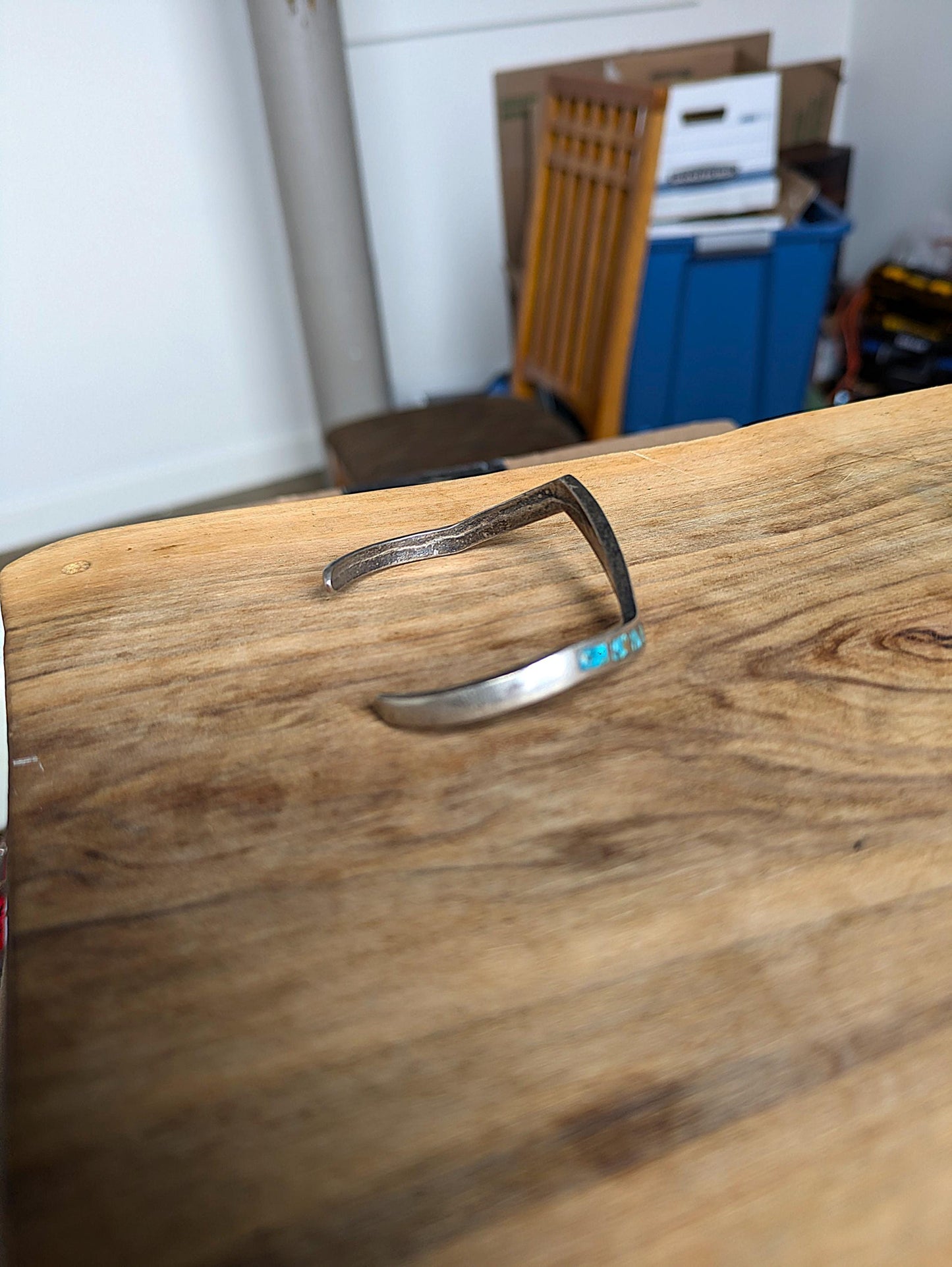 Vintage Small Sterling Silver Native Southwest Turquoise & Coral Chip Inlay Cuff Bracelet - Zig-Zag Design Cuff Bracelet - Petite Bracelet