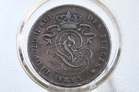 1875 Belgian 5 Centimes - Great Details - Leopold II - 1875 Belgium 2 Cents, Incredible Coin for a collection
