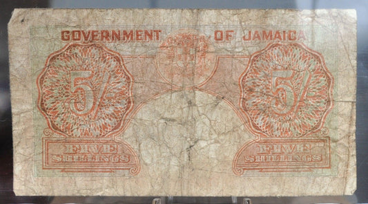 1948 Government of Jamaica 5 Shillings Banknote - 2nd January 1948 Issue - King George VI - 1948 British Jamaica Five Shilling Note - P#37a