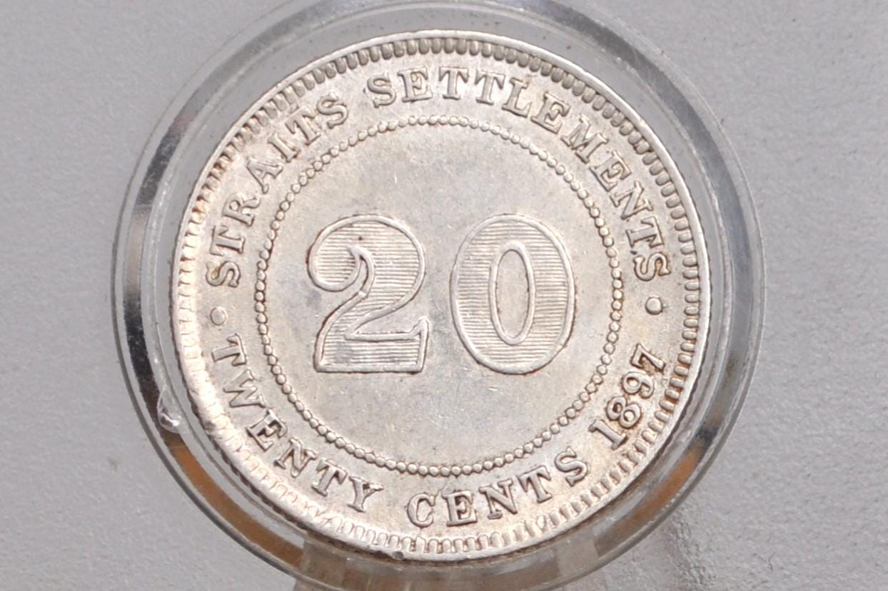 1897 Silver British Straits Settlements 20 Cents - Uncirculated Condition - King George V -