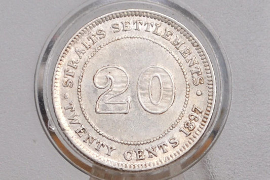 1897 Silver British Straits Settlements 20 Cents - Uncirculated Condition - King George V -