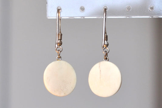 Mysterious Sterling Silver Cow Bone Moon Face Earrings - Sleeping Moon Face Earrings - Sterling Silver Moon Earrings - Cow Bone Earrings