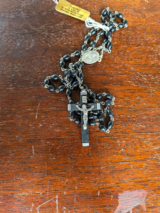 Handcrafted St. Scholastica Priory Black Cocoa Bead Rosary - Nun-Made Black Rosary - St. Scholastica Priory, Petersham, Massachusetts