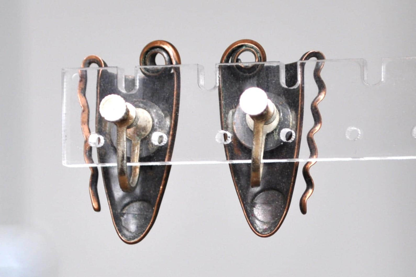 Antique 1950s Frank Rebajes Copper Ethnic Mask Screwback Earrings - Brazilian Ethnic Copper Masks - Frank Rebajes Tribal Copper Earrings