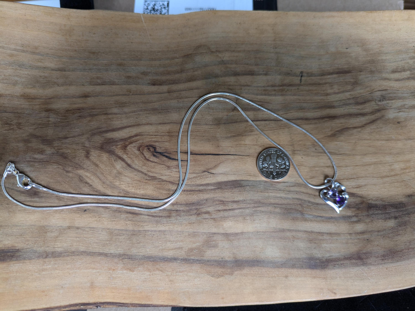 Stunning Sterling Silver Amethyst Gemstone Heart Pendant Necklace - 20 in - Varying Amethyst Shades Necklace - Double Amethyst Heart Pendant