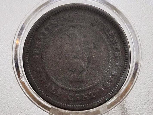 1872 British Straits Settlements Half Cent - Great Condition - British Malaysia Half Penny 1872 Victoria Bust UK penny