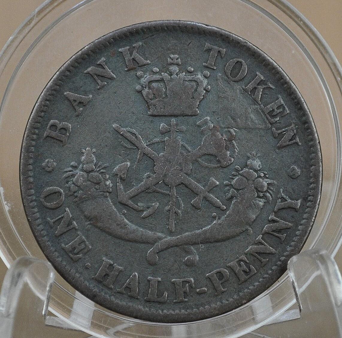 1854 Bank of Upper Canada Half Penny - 1/2 Penny Bank Token - 1854 Bank Token One Half Penny - 1854 Canadian Large Cent