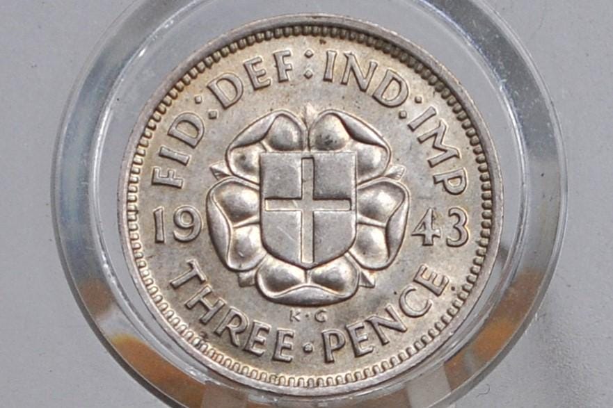 1941 UK 3 Pence Silver - Great Condition - Great Britain Silver Threepence 1941 Silver 3 Pence - King George IV - Great for Jewelry