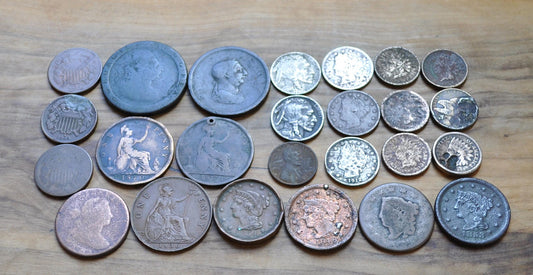 Old Coin Lot, 24 Coins, US & UK Coins 1790's-1930's - Varying Conditions, Great Deal! Us Large Cents, Indian Head Cent Exact Coins in Photo