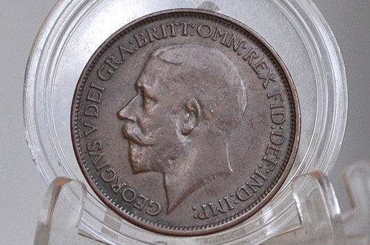 1913 Great Britain Half Penny - AU Condition - UK Large Penny 1913 - King George V 1/2 Penny - Bronze -