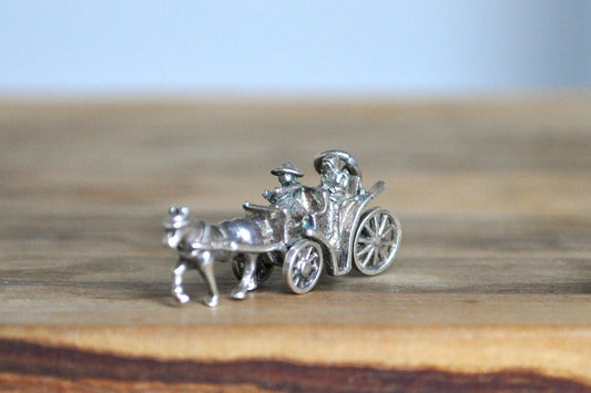 Antique Sterling Silver Horse and Carriage Pendant - Tested Sterling Silver - Man, Woman, and Blinded Horse - Moveable Wheels