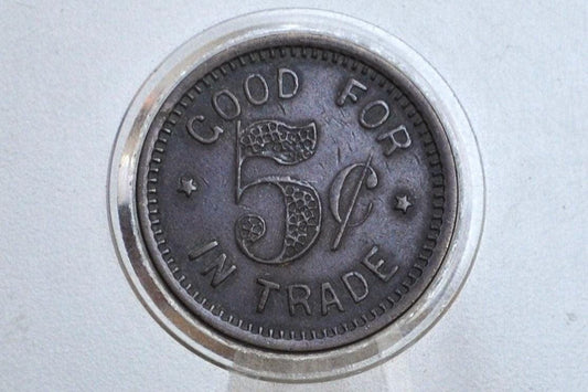 Vintage Jukebox Token - Good For One Tune Token - 5 Cent Brass Token