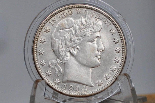 1914-S Barber Silver Half Dollar - Uncirculated, Cleaned, Beautiful Coin - 1914S Half Dollar 1914 S Barber 50 Cent Coin 1914 San Francisco M