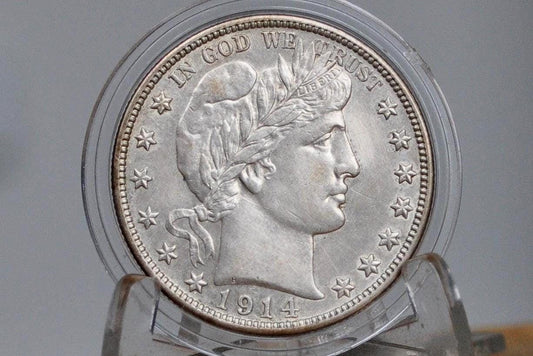 1914-S Barber Silver Half Dollar - Uncirculated, Cleaned, Beautiful Coin - 1914S Half Dollar 1914 S Barber 50 Cent Coin 1914 San Francisco M