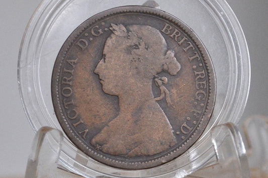 1885 Great Britain Half Penny - Vg/F Condition - Uk Large Penny 1885 - Queen Victoria 1/2 Penny - Uk Penny Young Head 1884 -