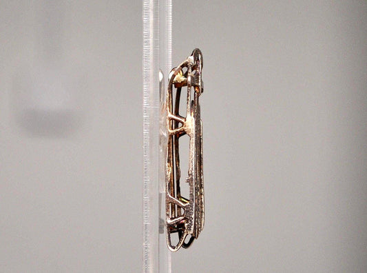 Scarce Sterling Silver Sled/Toboggan Brooch - Stamped and Tested Sterling Silver - "M" Wrapped in Laurel Wreath Hallmark