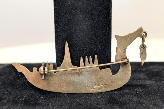 Antique Sterling Silver Dragonhead Ship Brooch - Stamped and Tested Sterling Silver - Siam Jewelry - Pre-1939 Thailand/Siam