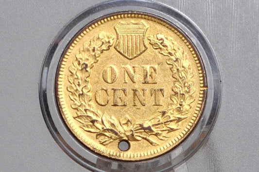1879 Indian Head Penny - Uncirculated Details, Gold Plated, Holed - Great Date & Detail - Indian Head Cent 1879