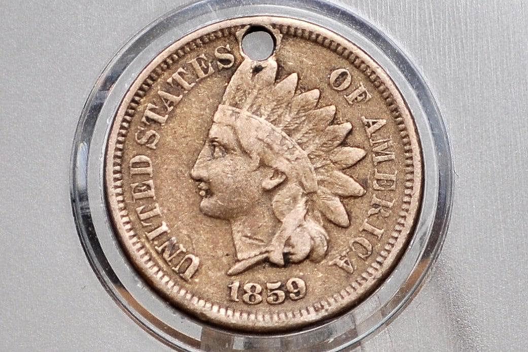 1859 Indian Head Penny - Holed - First year of production - Necessary collection Addition - 1859 Indian Cent