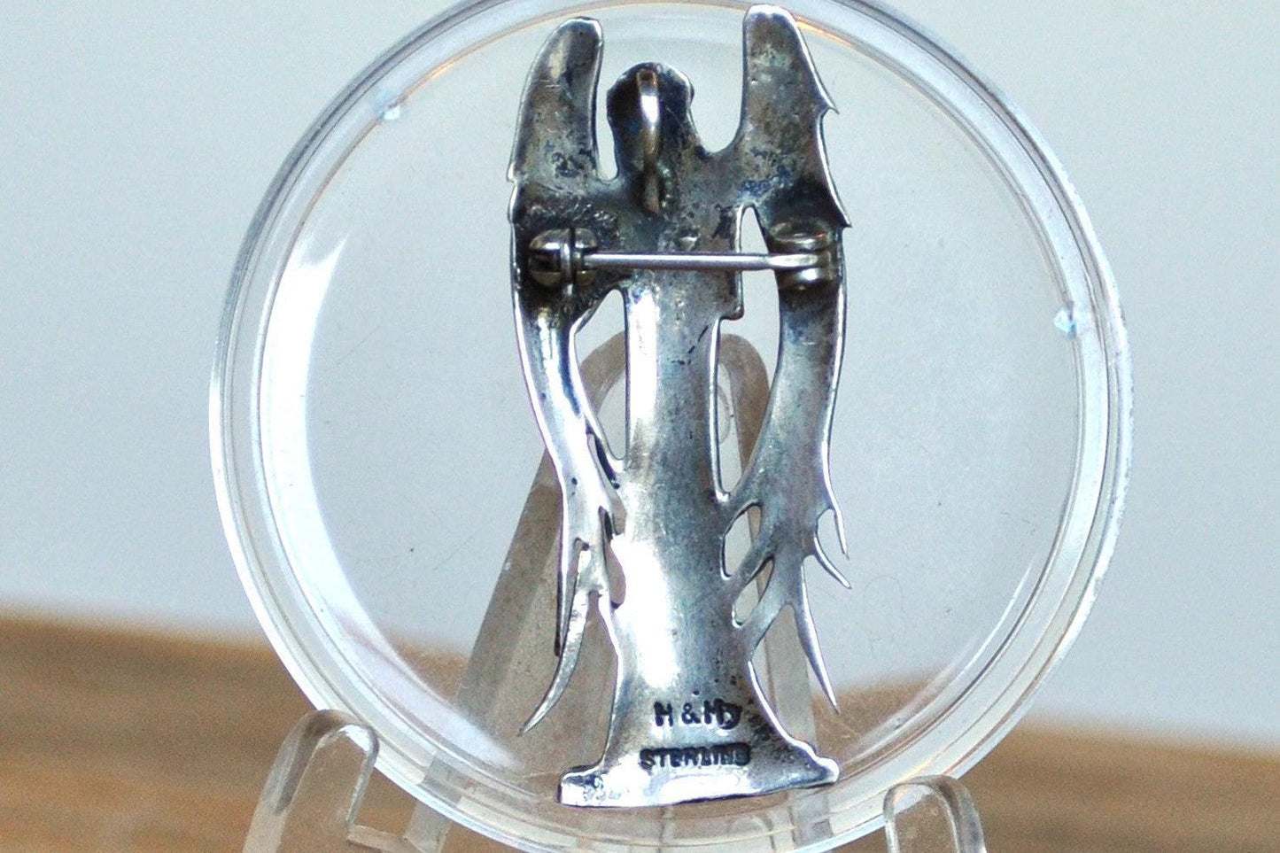 Sterling Silver Beardsley Hand and Hammer Praying Angel Brooch Pin Pendant - Stamped and Tested Sterling Silver - Pendant and Pin - Religiou