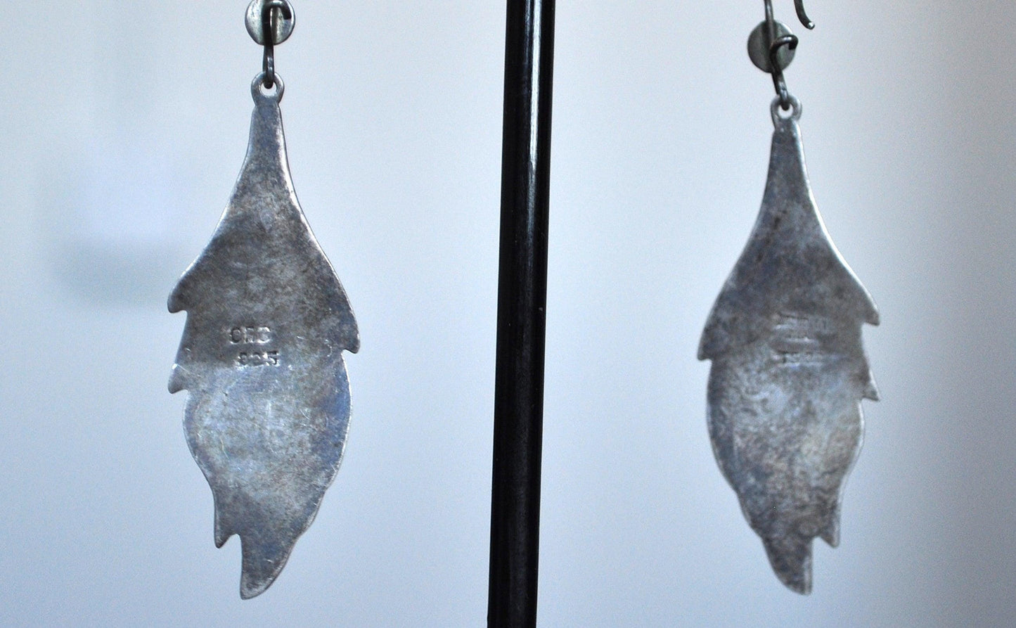 Sterling Silver Mosaic Turquoise Earrings - Stamped and Tested Sterling Silver - Turquoise Mosaic Flame Earrings