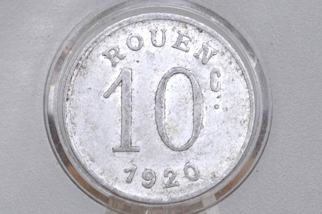 1920 France Commune of Rouen 10 Centimes Emergency Coinage - Great Condition, Aluminum - Department of Seine -