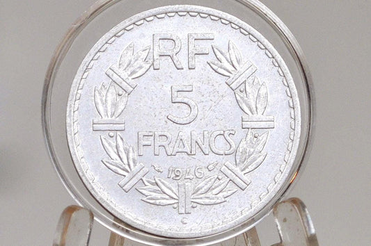 Rare 1946-C French 5 Franc Coin - AU+ Condition - 1940s Five Franc - Castelsarrasin Mint - Fourth Republic of France Franc -