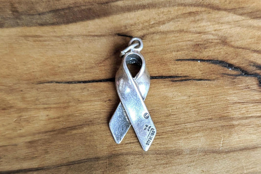 Sterling Silver Beat Cancer Awareness Ribbon Charm - Stamped and Tested Sterling Silver - F* Cancer