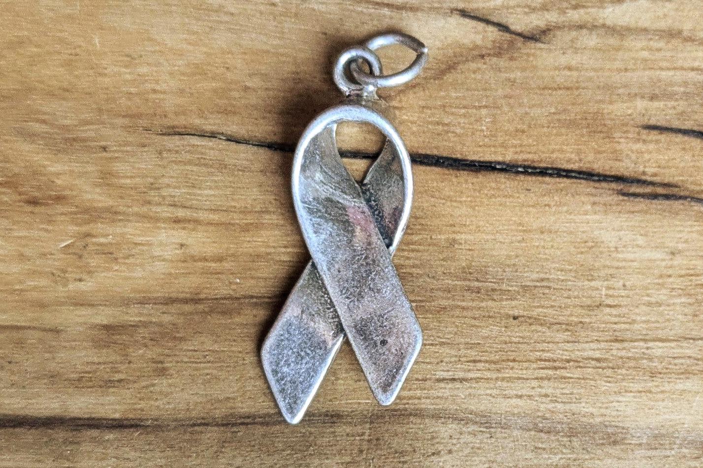 Sterling Silver Beat Cancer Awareness Ribbon Charm - Stamped and Tested Sterling Silver - F* Cancer