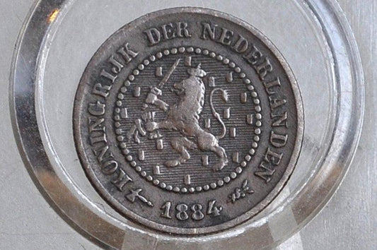 1884 Netherlands 1/2 Cent Coin - VF/XF Grade / Condition - King William III of Netherlands - High Grade -
