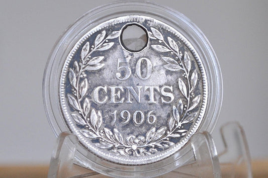 Rare 1906 Silver Liberia 50 Cents - UK Minted Liberia Fifty Cents - 24,000 Minted - Great Condition, Pendant Loop - Sterling Silver - Republ