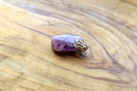 Sterling Silver Amethyst Quartz Pendant - Tested Sterling Silver - Teardrop/Snowflake Drip
