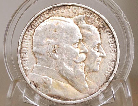 1906 Silver German Golden Wedding 2 Mark - XF Condition - 50th Anniversary of the Wedding of Duke Friedrich I and Louise - Silver 2 Mark