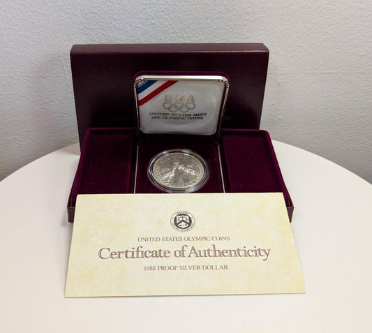 1988-S Proof Commemorative SILVER Dollar Olympic Coin With Box and COA San Francisco Mint