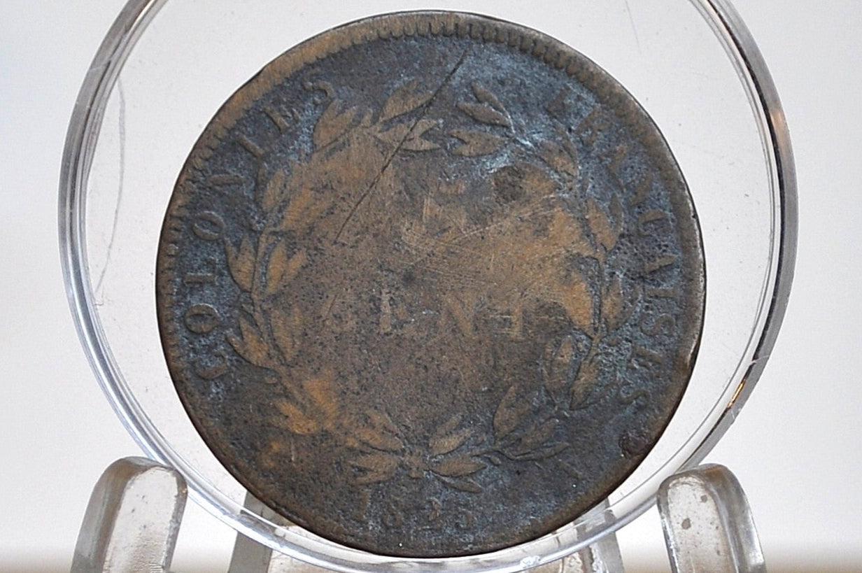 Rarer 1825 French Colonies 5 Centimes Coin - Great Condition - Charles X - Beautiful Coin